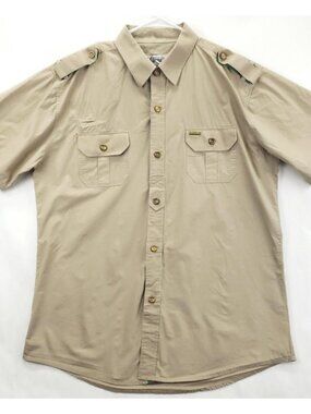 Ablanche Shirt Mens XL Beige 100% Cotton Classic Metal Button
